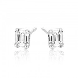 18ct White Gold & Baguette Diamond Rectangular Stud Earrings
