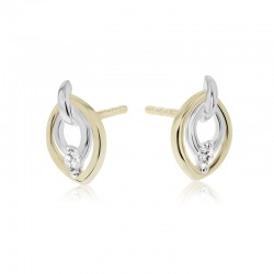 9ct Yellow & White Diamond Open Pear Design Stud Earrings
