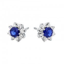 18ct Gold Sapphire & Diamond Flower Cluster Earrings