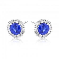 18ct White Gold Sapphire & Diamond Round Cluster Stud Earrings