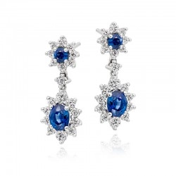 18ct White Gold Cluster Sapphire & Diamond Drop Earrings