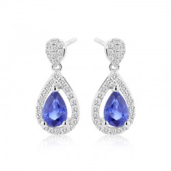 18ct White Gold Sapphire & Diamond Pear Cluster Drop Earrings