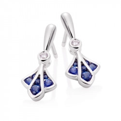 18ct White Gold Sapphire & Diamond Fan Design Drop Earrings
