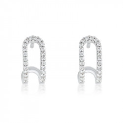 14ct White Gold & Diamond Open Double Row Rectangular Hoop Earrings