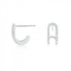14ct White Gold & Diamond Open Double Row Rectangular Hoop Earrings
