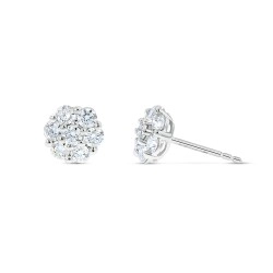 18ct White Gold & Diamond Cluster Style Stud Earrings - 0.89ct