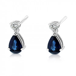 18ct White Gold Pear Cut Sapphire & Brilliant Diamond Top Drop Earrings