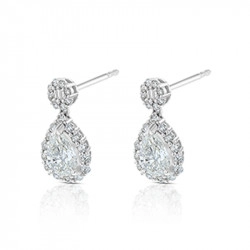 18ct White Gold Pear & Round Shaped Diamond Cluster Drop Earrings