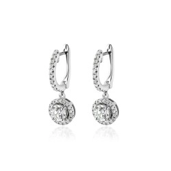 18ct White Gold & Diamond Hoop & Cluster Drop Earrings