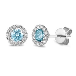 9ct White Gold Aquamarine & Diamond Cluster Birthstone Stud Earrings - March