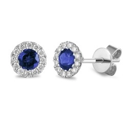 9ct White Gold Sapphire & Diamond Cluster Birthstone Stud Earrings - September