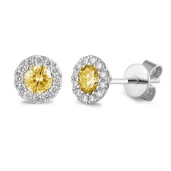 9ct White Gold Citrine & Diamond Cluster Birthstone Stud Earrings - November
