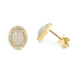 18ct Yellow Gold Oval Opal & Diamond Cluster Stud Earrings