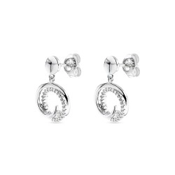 14ct White Gold & Diamond Open Circle Design Drop Earrings