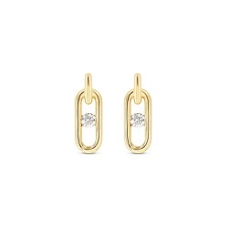 14ct Yellow Gold & Diamond Open Rectangular Drop Style Earrings