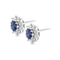 18ct White Gold Oval Sapphire & Diamond Classic Design Stud Earrings