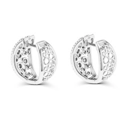 White Gold Staggered Bubble Diamond Hoop Earrings right side view