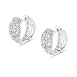 White Gold Staggered Bubble Diamond Hoop Earrings left side view