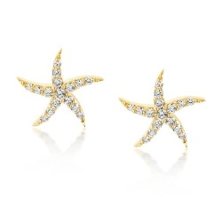 18ct Yellow Gold & Diamond Starfish Design Stud Earrings