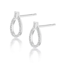 18ct White Gold Baguette & Brilliant Cut Diamond Open Tear Design Stud Earrings