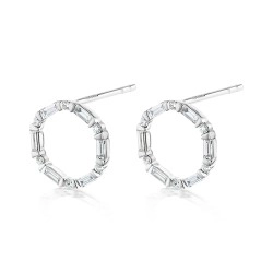 18ct White gold Baguette & Brilliant Cut Diamond Open Circle Design Stud Earrings