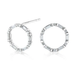 18ct White gold Baguette & Brilliant Cut Diamond Open Circle Design Stud Earrings