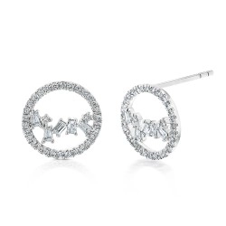 18ct White Gold & Diamond Circle Design Stud Earrings