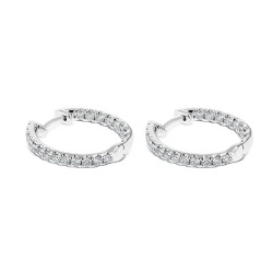 18ct White Gold & Diamond Oval Hoop Style Earrings - 0.96ct