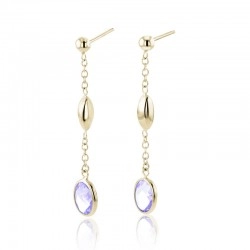 9ct Yellow Gold Marquise Bead & Amethyst Drop Earrings