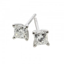 18ct White Gold & Princess Cut Diamond Stud Earrings - 0.64ct