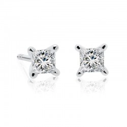 18ct White Gold & Princess Cut Diamond Stud Earrings - 0.64ct
