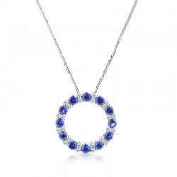 18ct White Gold Sapphire & Diamond Open Circle Pendant - 16"						