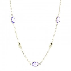 9ct Yellow Gold Amethyst & Marquise Bead Necklet