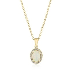 18ct Yellow Gold Oval Opal & Diamond Cluster Pendant