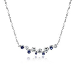 18ct White Gold Sapphire & Diamond Rub-Over Necklace Close Up