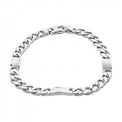 Silver Gents Satin & Polished Bar & Curb Style Bracelet - 8.5"