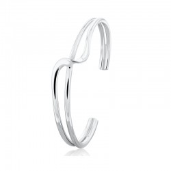 Silver Two Bar Central Twist Cross-Over Torc Bangle