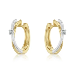 14ct Mixed Gold Diamond Crossover Hoop Earrings Angled