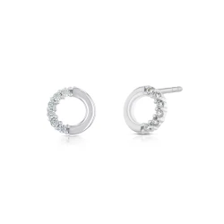 14ct White Gold 0.12ct Diamond Circle Earrings Angled