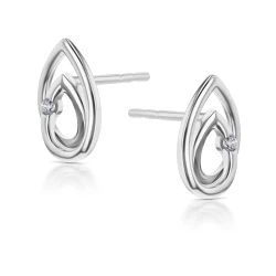 14ct White Gold & Diamond Double Pear Swirl Design Stud Earrings