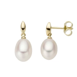 14ct Yellow Gold & Freshwater Pearl Drop Earrings Angled View
