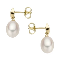 14ct Yellow Gold & Freshwater Pearl Drop Earrings side view