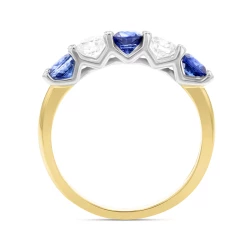 18ct Gold & Platinum Sapphire & Diamond Five Stone Eternity Style Ring