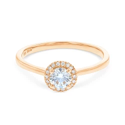 18ct Rose Gold Brilliant Cut Halo Style Engagement Ring - 0.34ct 