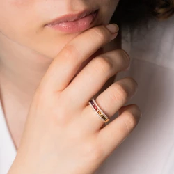 18ct Rose Gold Multi Coloured Sapphire & Diamond Ring