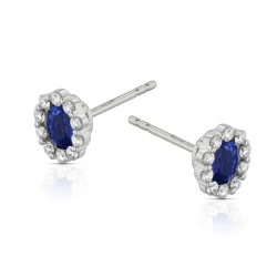 18ct White Gold 0.60ct Oval Sapphire & Diamond Earrings side