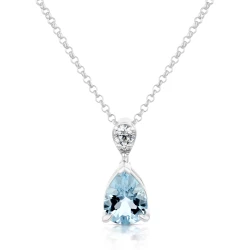 18ct White Gold 0.80ct Aquamarine & Diamond Necklace Close Up