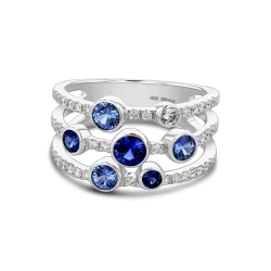 18ct White Gold 0.88ct Sapphire and Diamond Bubble Ring flat front view