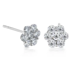 18ct White Gold 0.98ct Seven Diamond Cluster Earrings Angled View