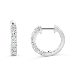 18ct White Gold 1.00ct  Diamond Hoop Earrings side and front view